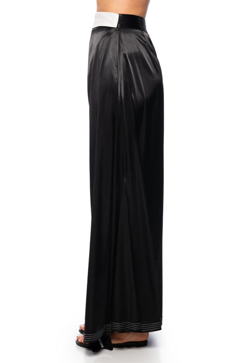 RISKY BUSINESS WRAP AROUND WIDE LEG SATIN PANT Product Image