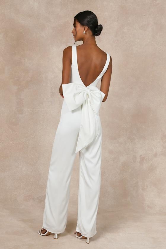 Angelic Aesthetic Ivory Satin Bow Back Sleeveless Jumpsuit Product Image