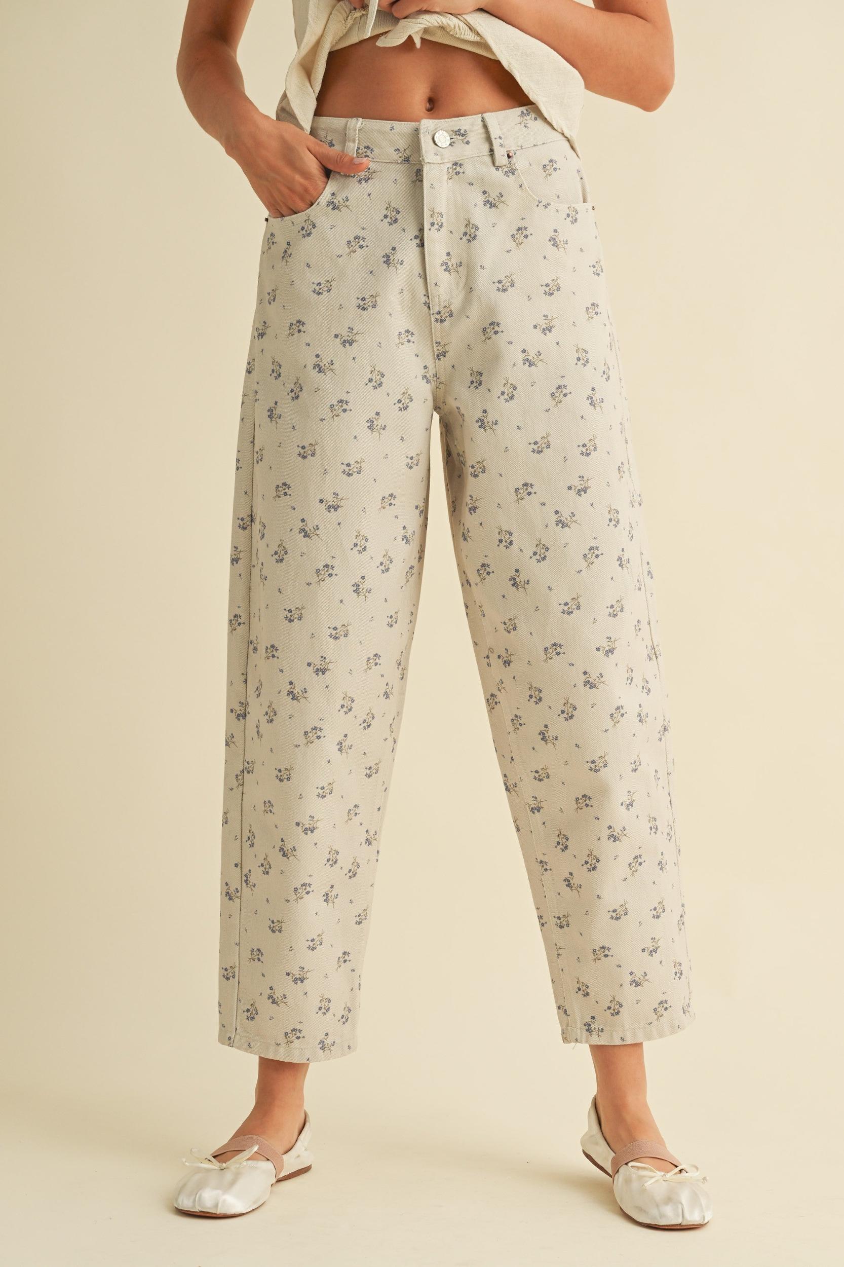 Vintage Floral Denim Pants Product Image