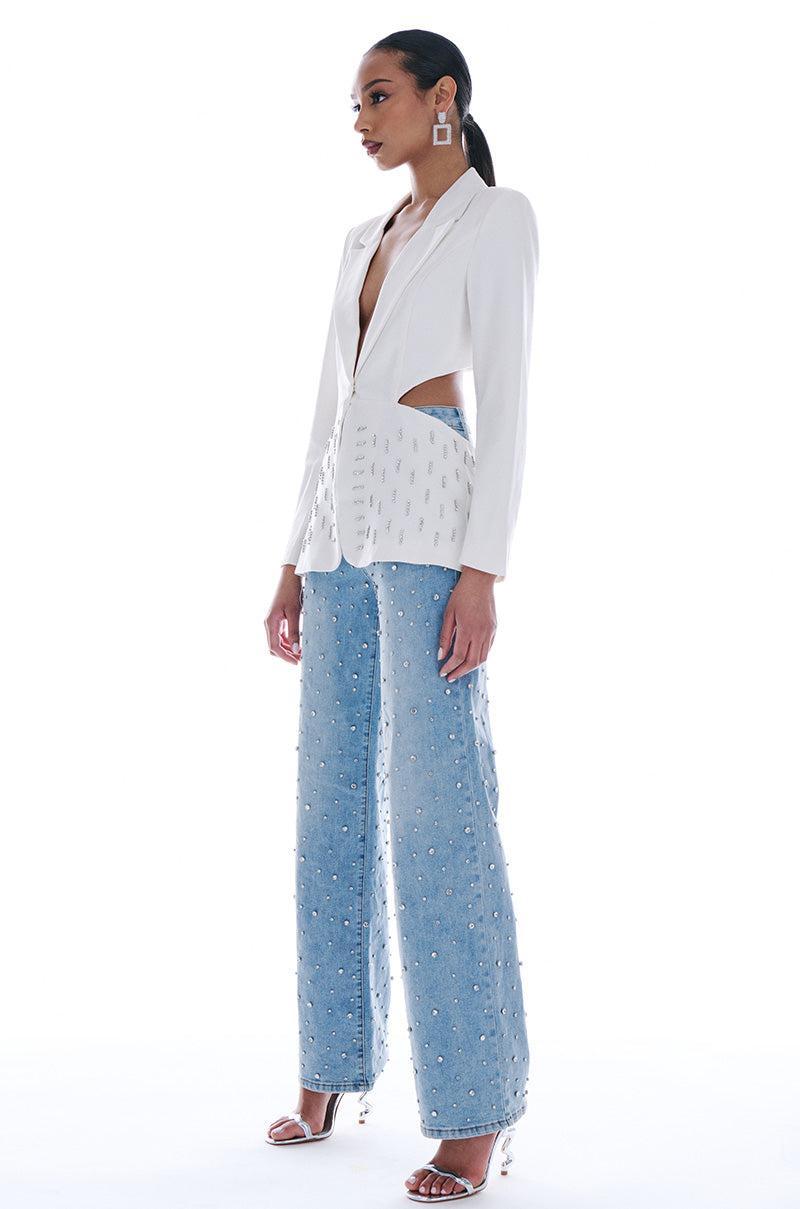 JOANIE EMBELLISHED WIDE LEG JEANS Product Image