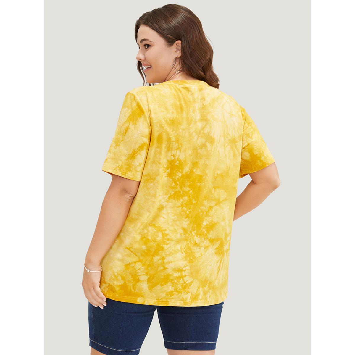 Plus Size Lemon & Letter Print Crew Neck Tie Dye T-shirt Yellow Women Casual Graphic Dailywear T-shirts BloomChic 14-16/1X Product Image