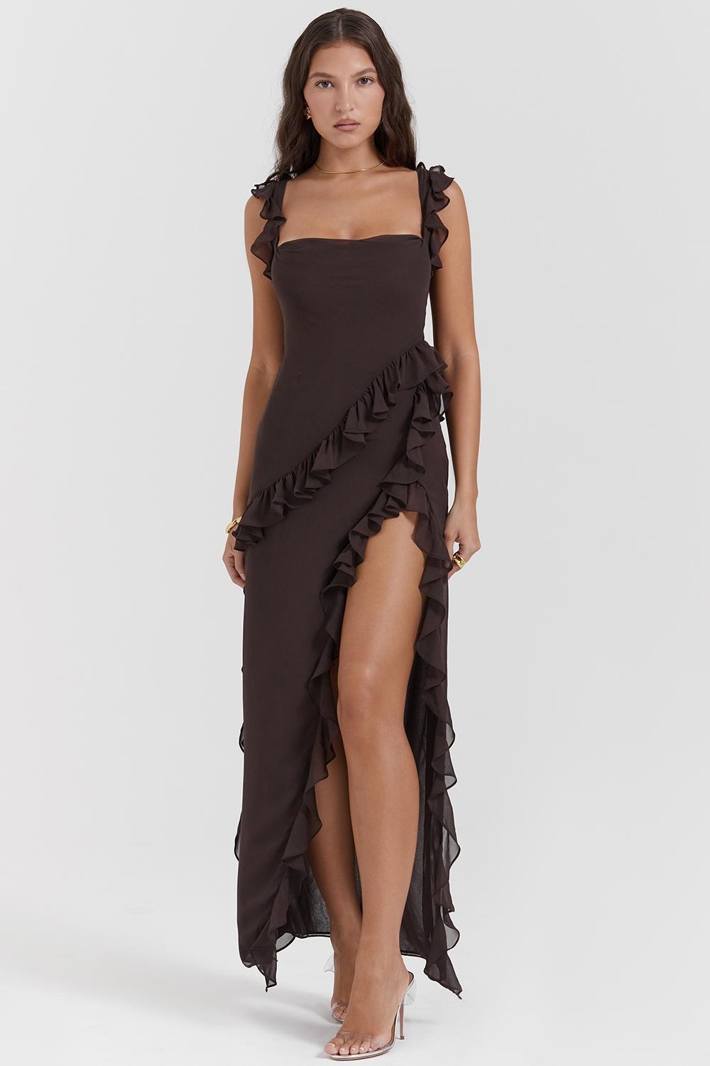 Ariela Mulberry Ruffle Maxi Dress Product Image