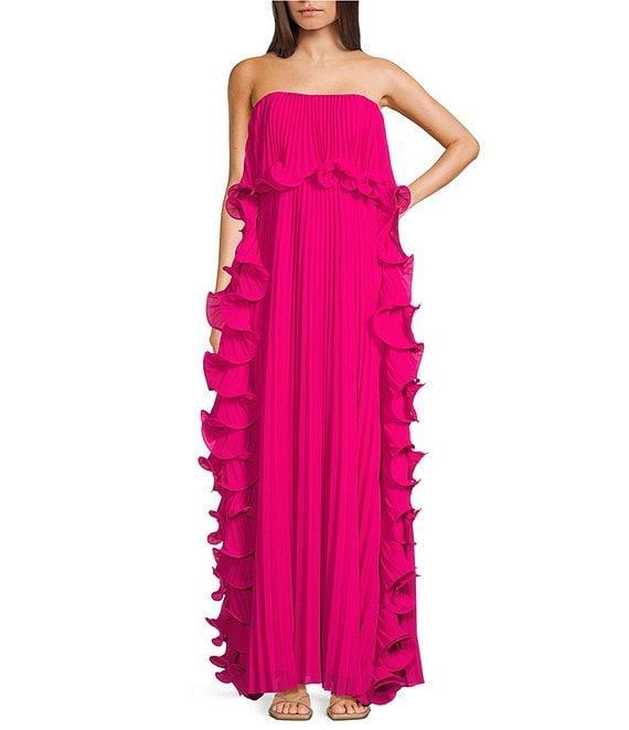 Belle by Badgley Mischka Lindsay Strapless Pleated Ruffle Shift Dress Product Image