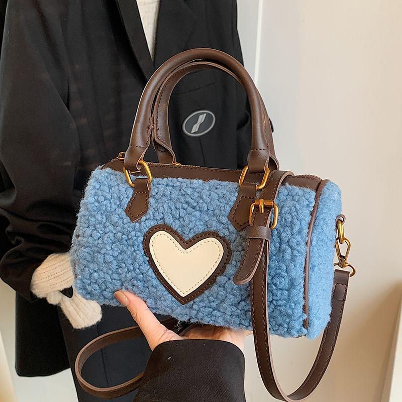 Fleece Heart Applique Crossbody Bag Product Image