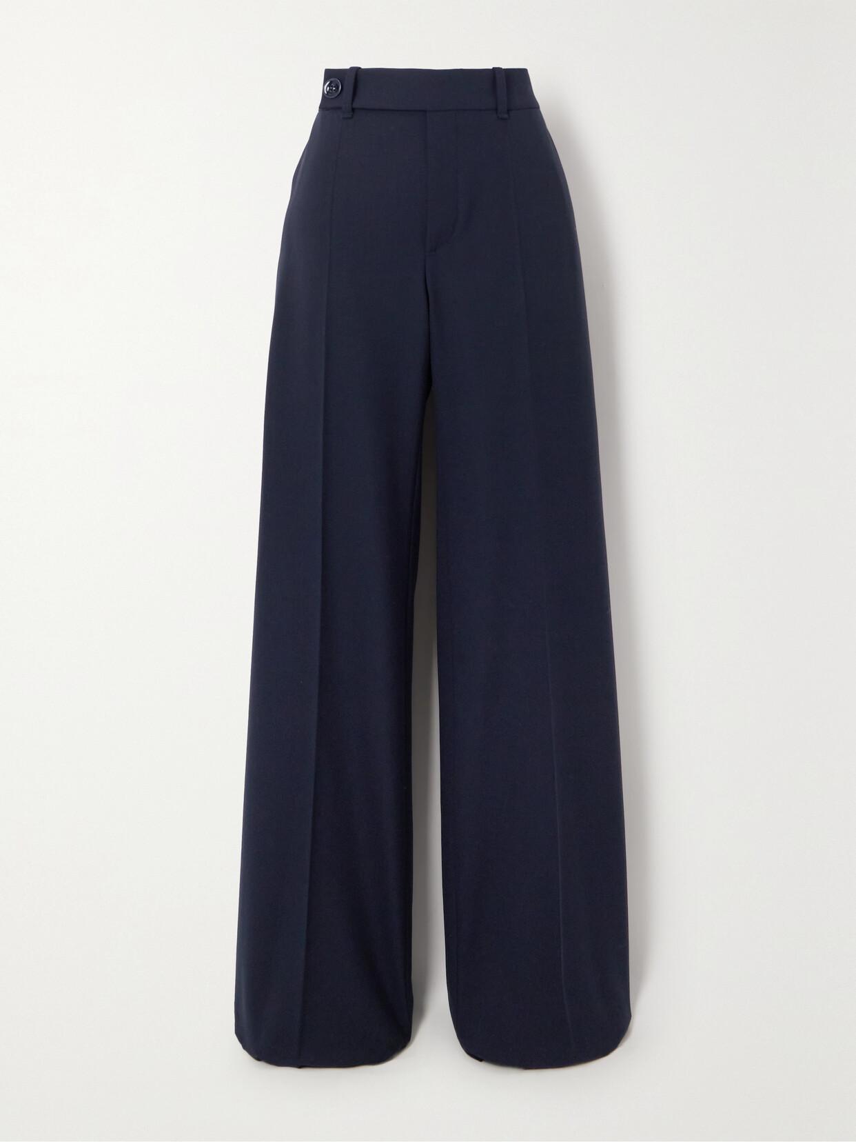 Wide-leg Stretch Wool Trousers In Navy Blue Product Image