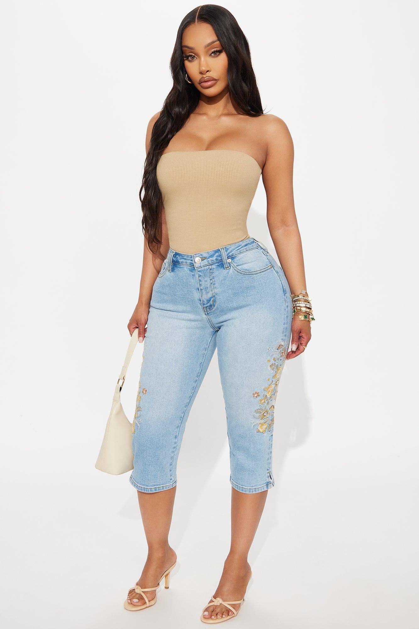 Midsummer Embroidered Capri Skinny Jeans - Light Blue Wash Product Image
