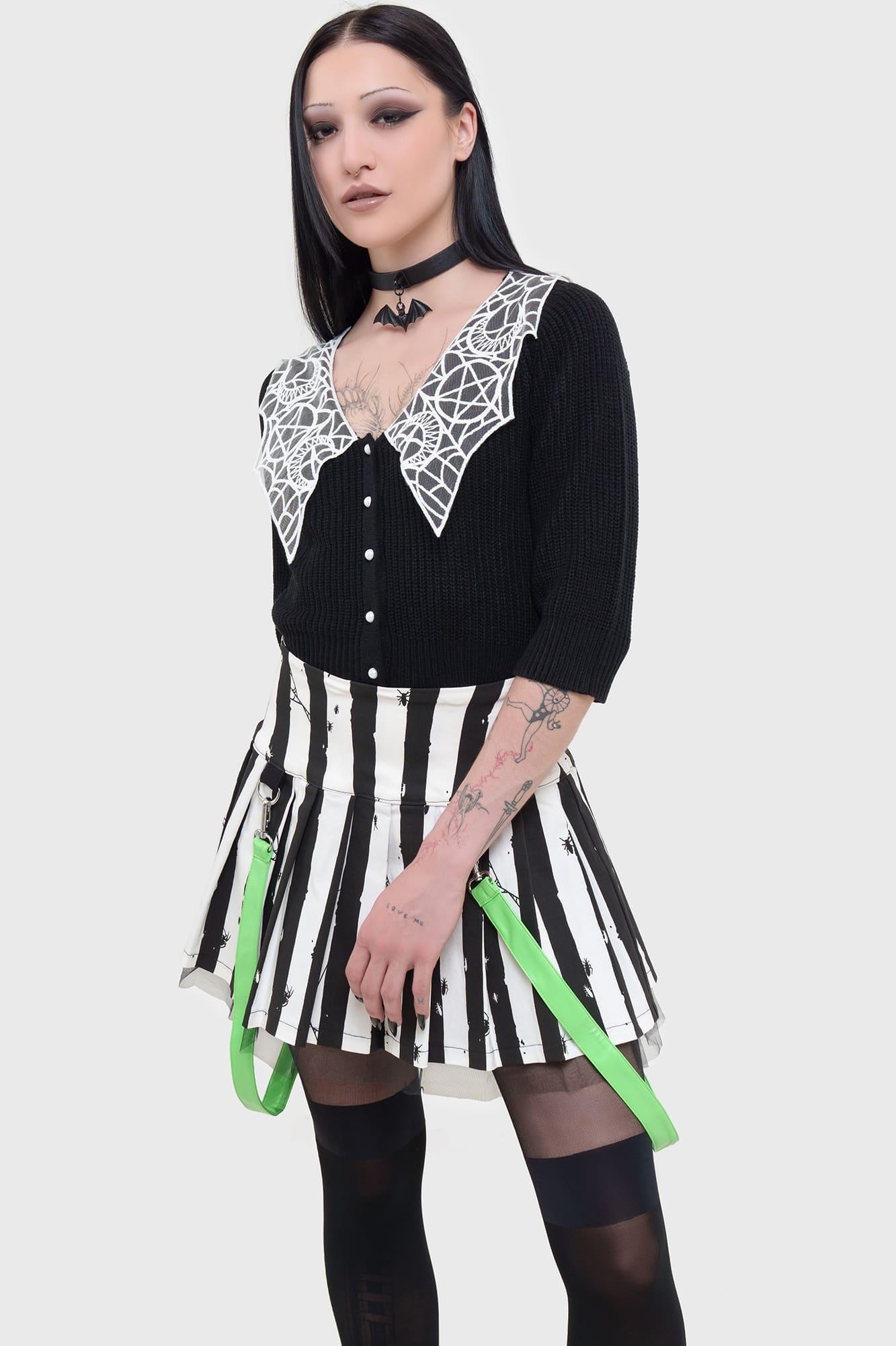 Distressed Stripe Pleated Mini-Skirt Female Product Image