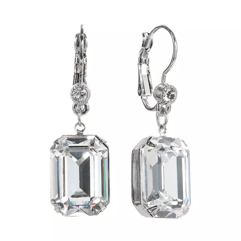 1928 Crystal Rectangle Drop Earrings, Womens, Grey Product Image