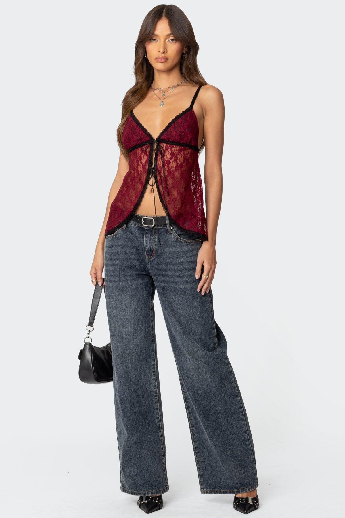 Maude Tie Front Sheer Lace Top Product Image