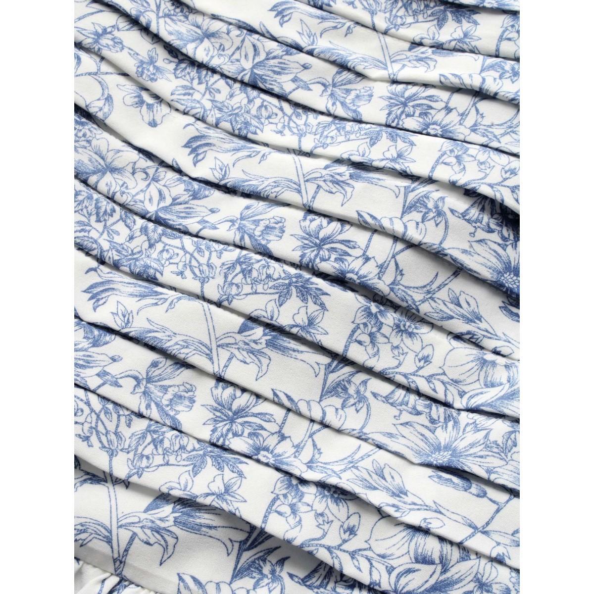 Plus Size Square Neck Floral Tucked Seam Dress Skyblue Women Elegant Tucked seam Square Neck Short sleeve Curvy BloomChic 26/4X Product Image