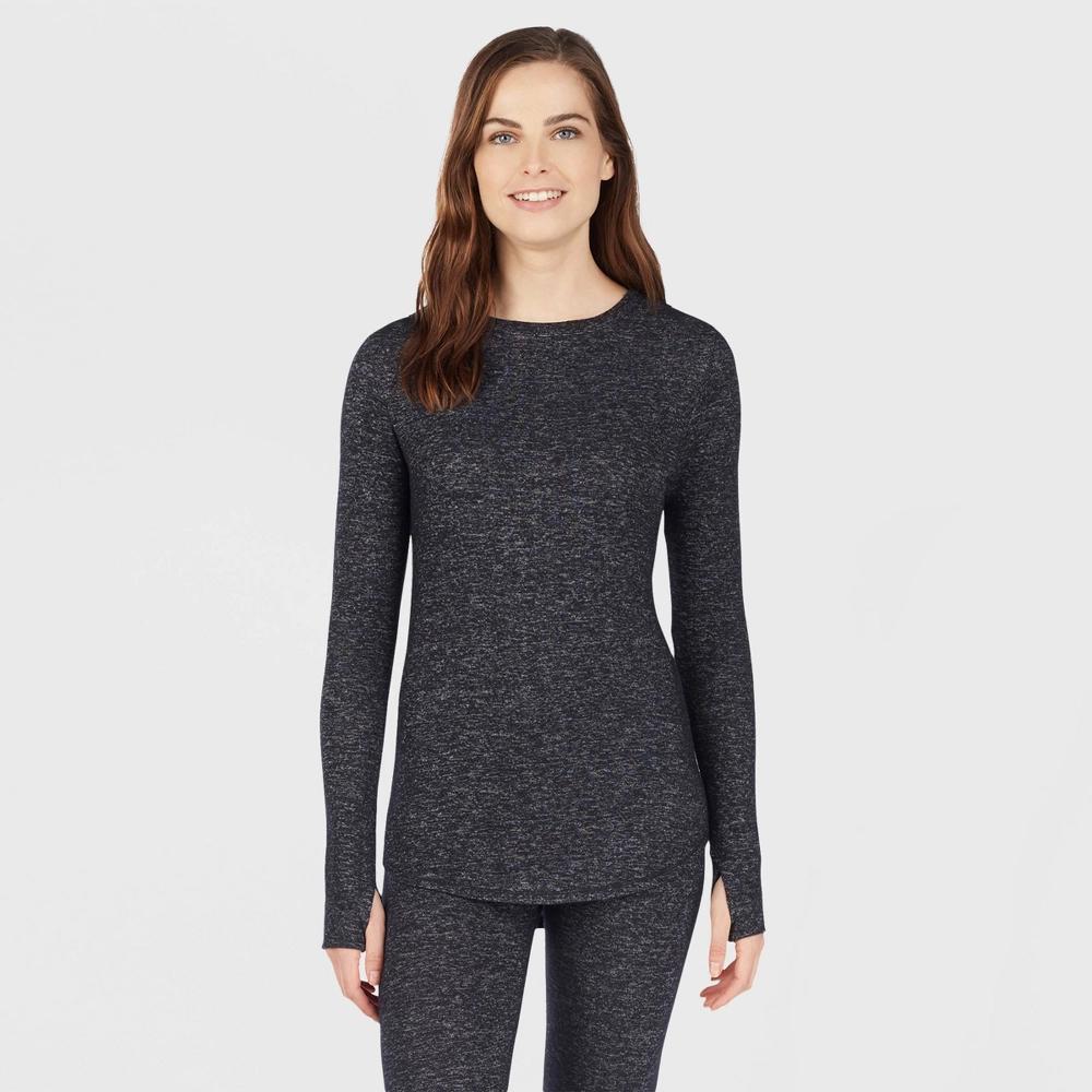Warm Essentials by Cuddl Duds Womens Sweater Knit Thermal Crewneck Top - Dark Charcoal Product Image