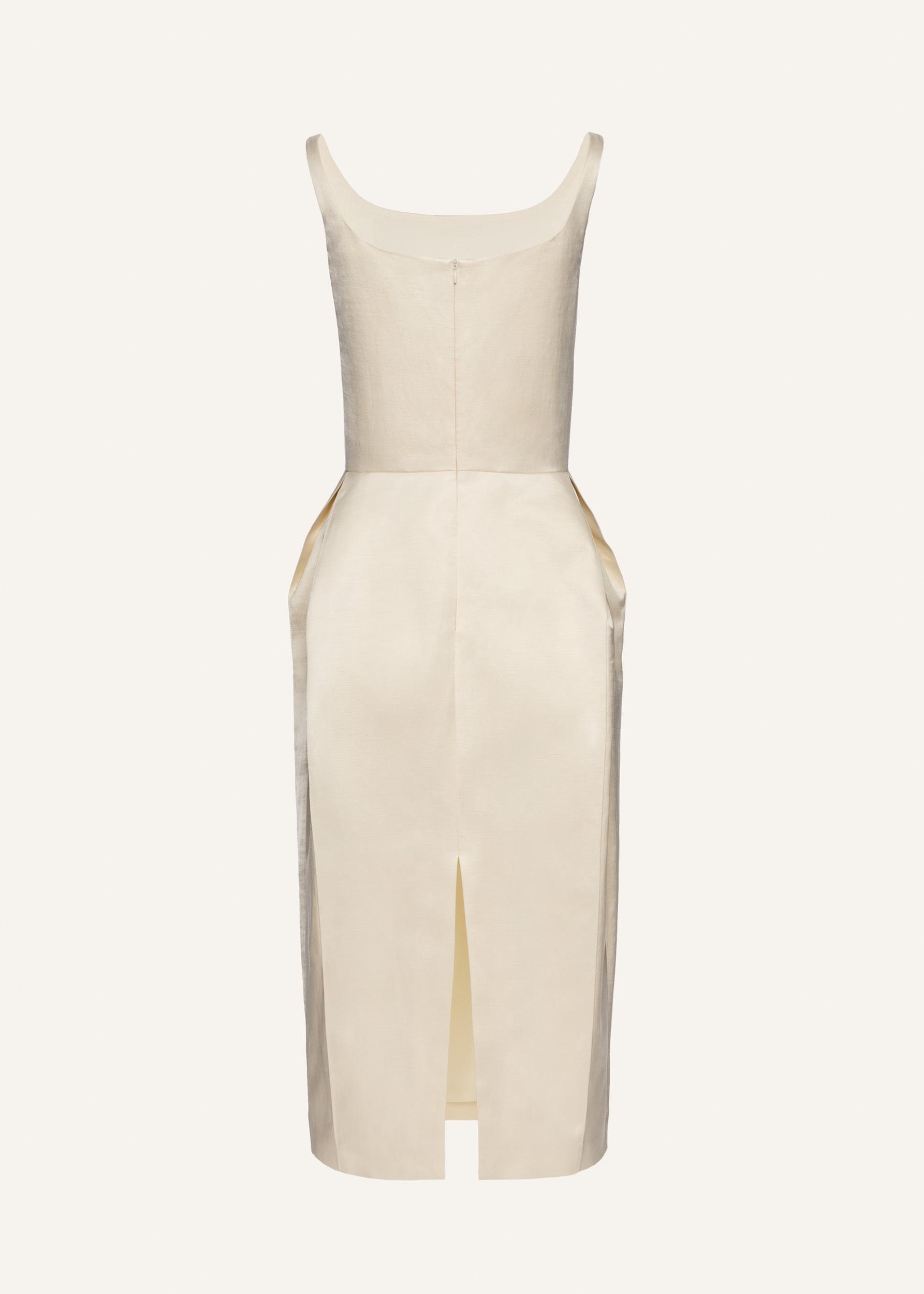 Roundneck hip pad midi dress in cream Product Image