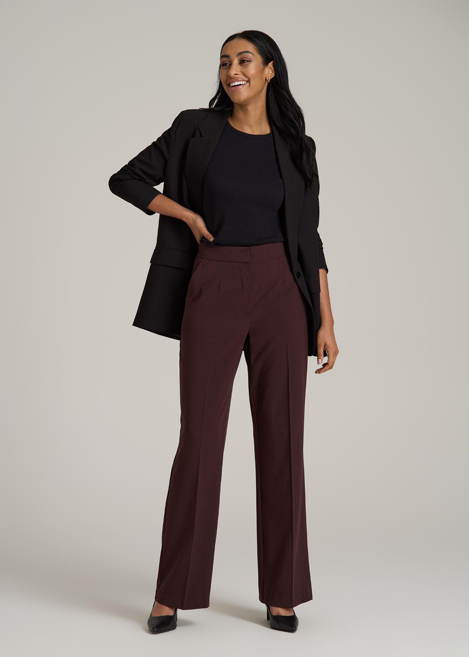 Flat Front Wide Leg Dress Pants for Tall Women in Oxblood Product Image