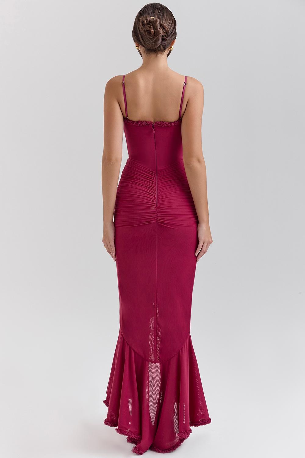 Gabbi Wine Ruffled Front Gown Product Image