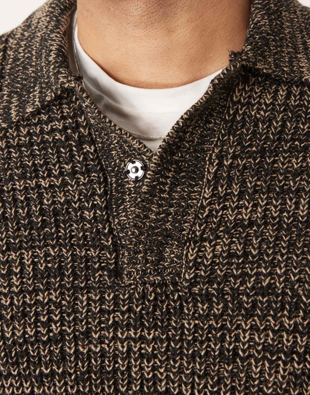 ASOS DESIGN oversized boxy fit knitted polo with snap placket in brown Product Image
