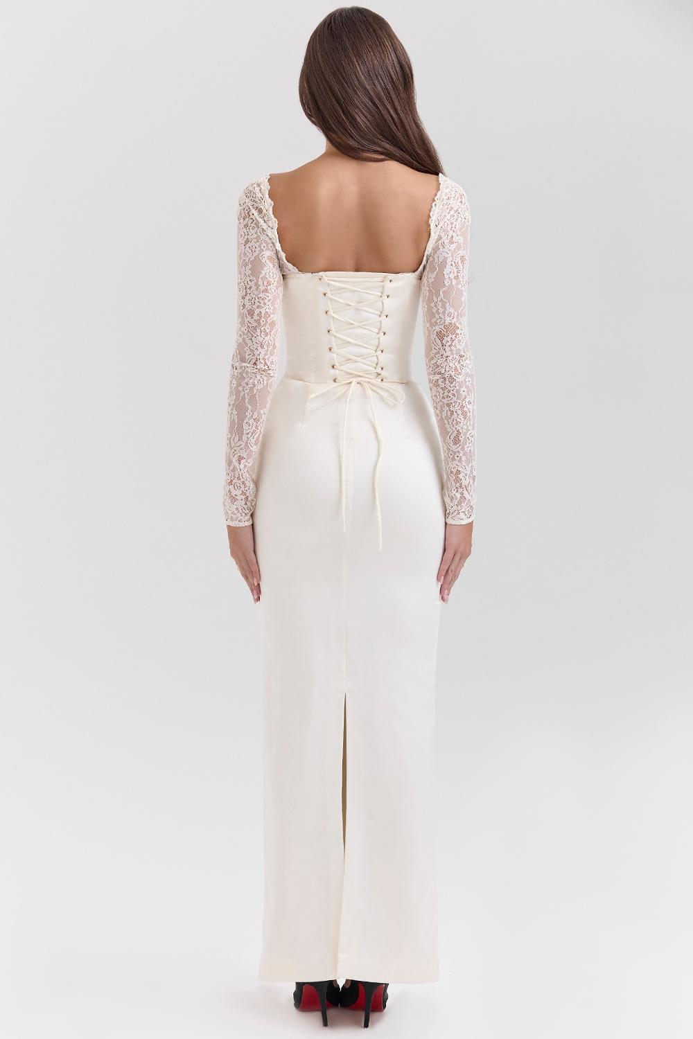 Perdi Vintage Ivory Satin Maxi Dress Product Image