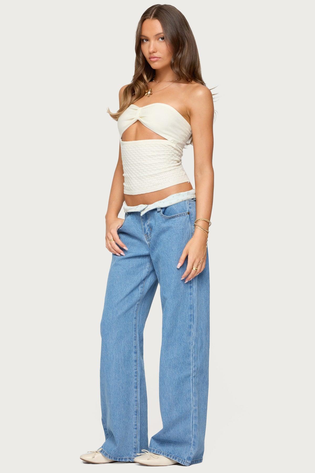 Textured Knit Strapless Cutout Top Product Image