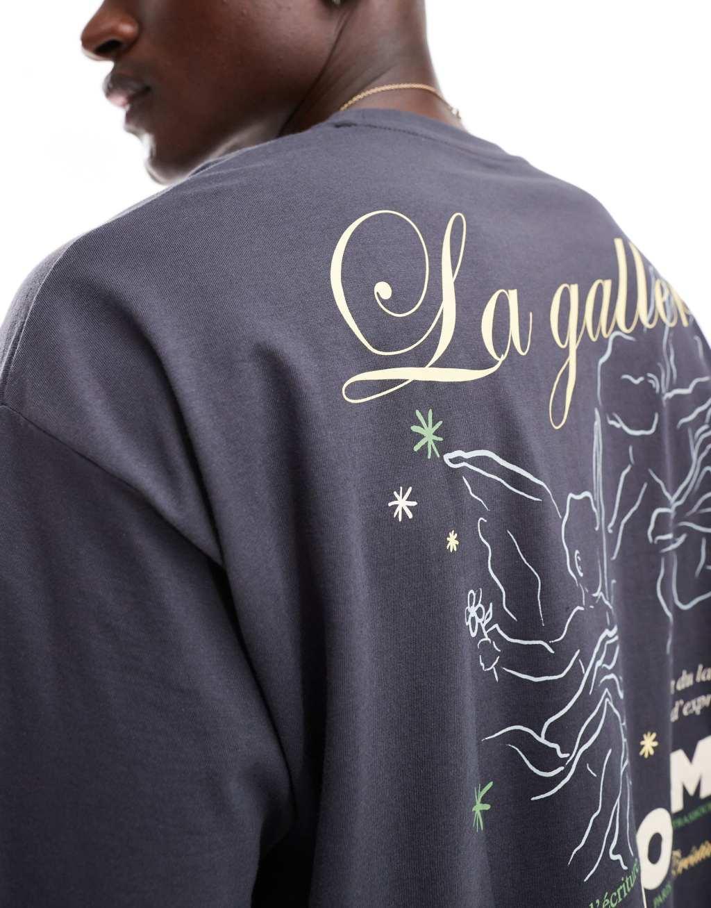 ASOS DESIGN oversized cropped t-shirt in charcoal with cherubs back print Product Image