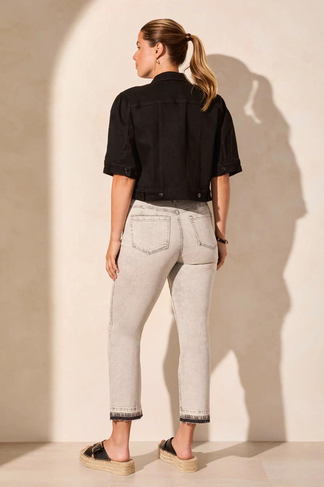 Comfort Stretch Elbow-Sleeve Denim Jacket Product Image