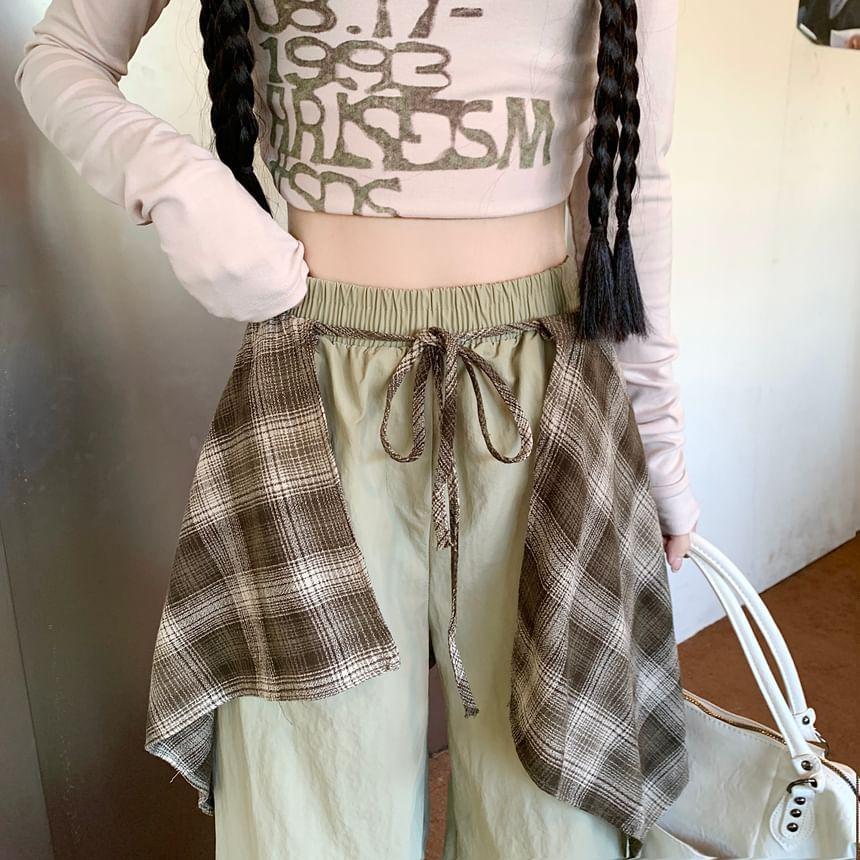 High Rise Plaid Hem Wide Leg Pants Product Image