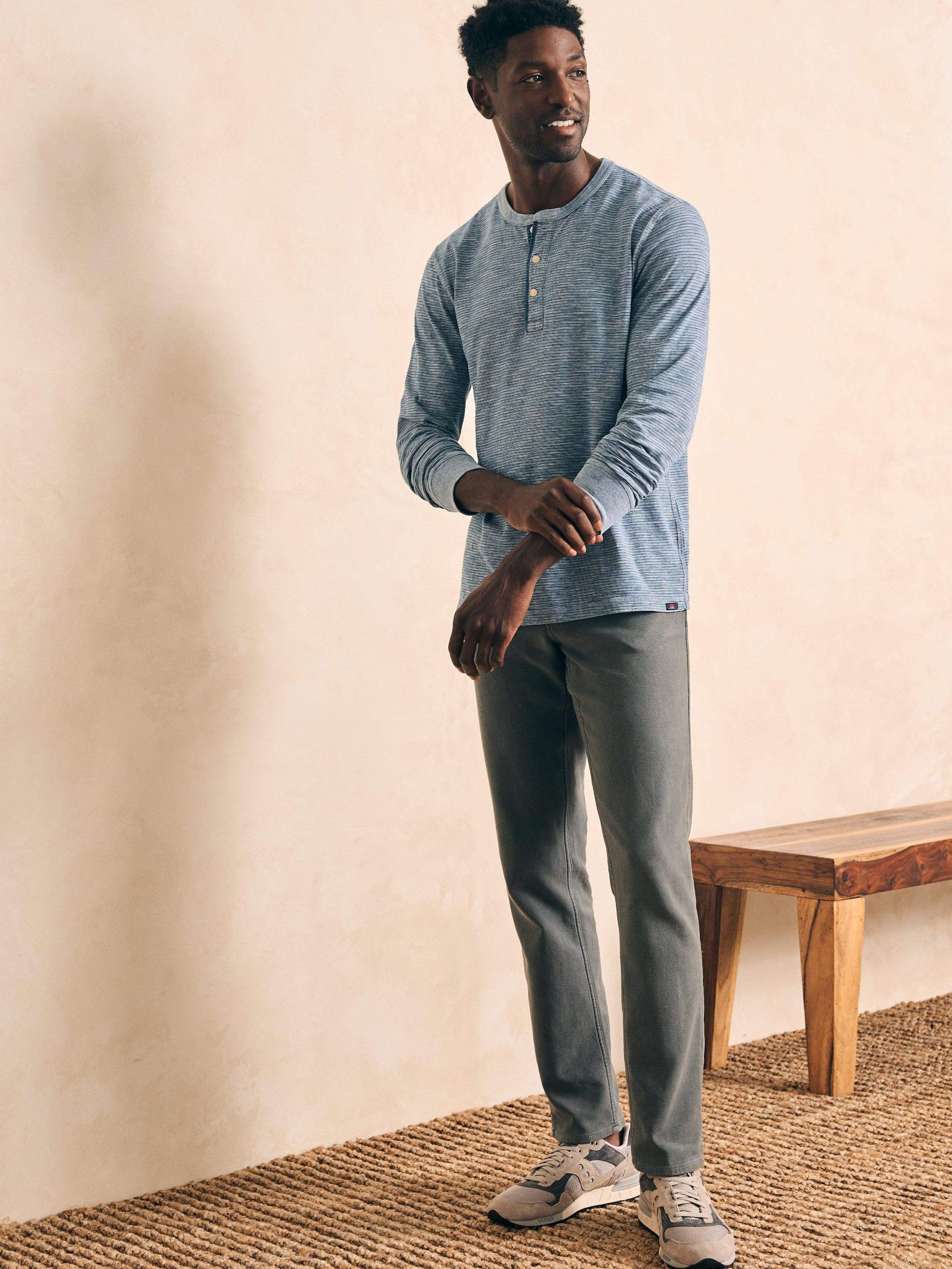 Long-Sleeve Indigo Henley - Indigo Shell Stripe Male Product Image