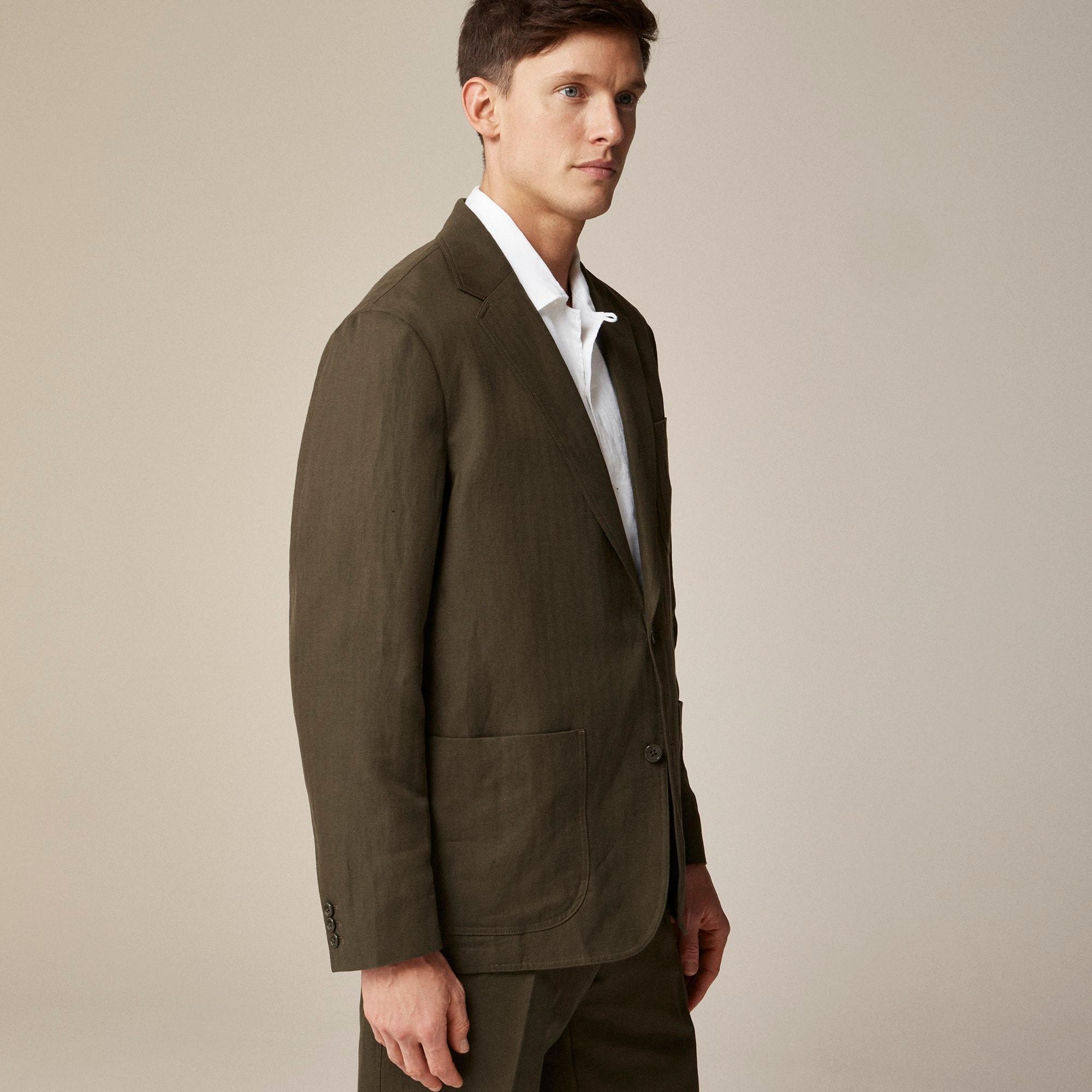 Kenmare Relaxed-fit unstructured suit jacket in cotton-linen blend herringbone Product Image