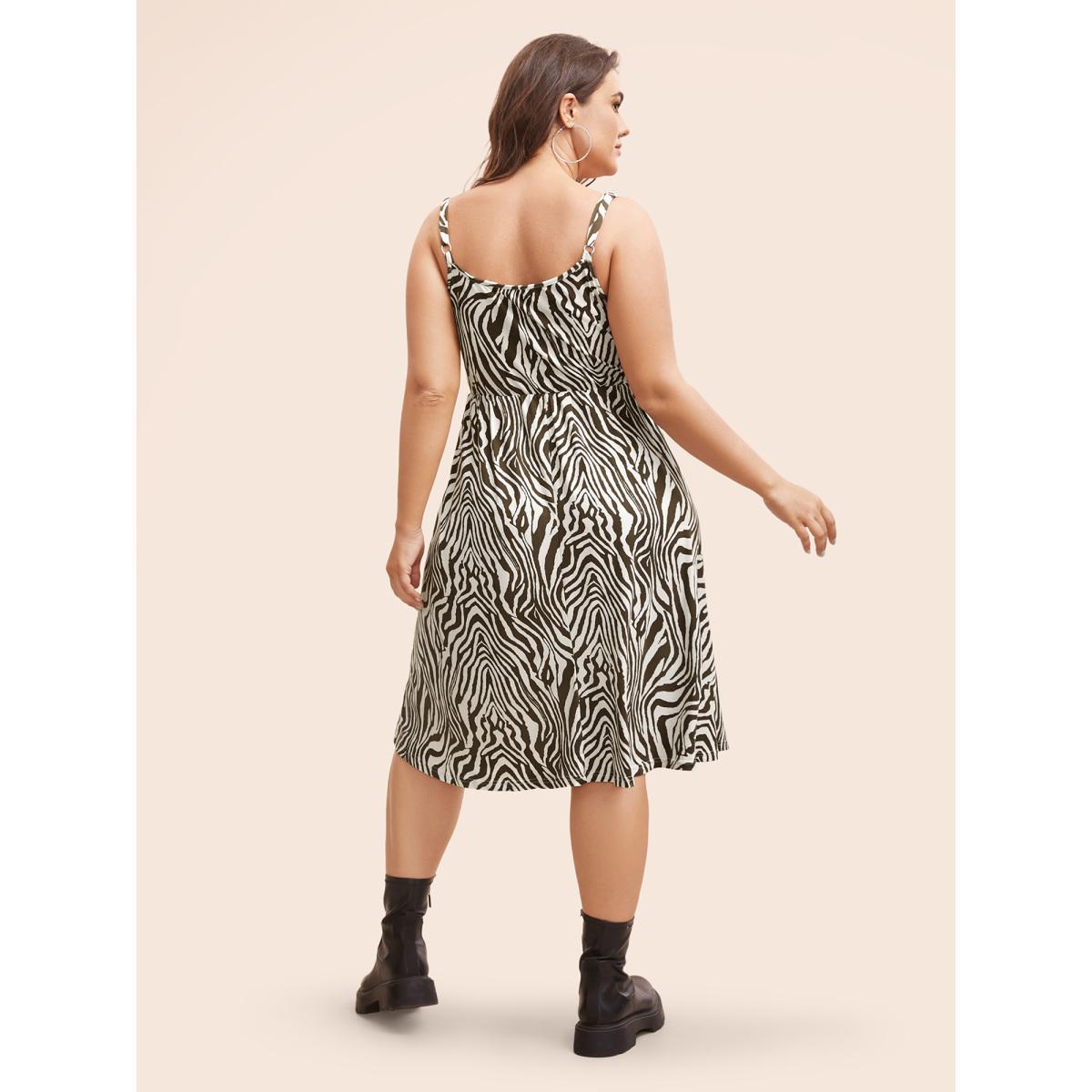 Plus Size Zebra Print Midi Cami Dress Browncoffeecolor Women Casual Non V-neck Sleeveless Curvy BloomChic 22-24/3X Product Image