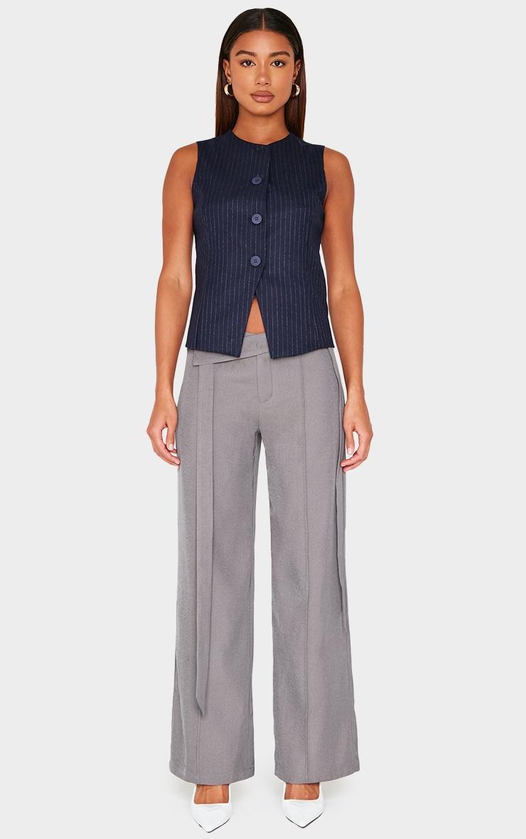 Navy Pinstripe Longline Button Up Vest Product Image