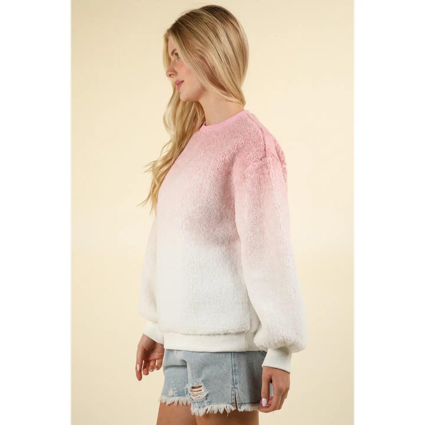 Pink Fleece Warm Cozy Ombre Oversized Knit sweater Product Image