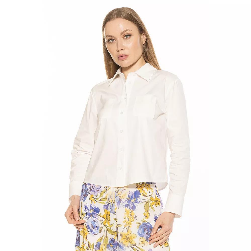 Women's ALEXIA ADMOR Roxanne Long Sleeve Collared Shirt, Size: XS, Black Product Image