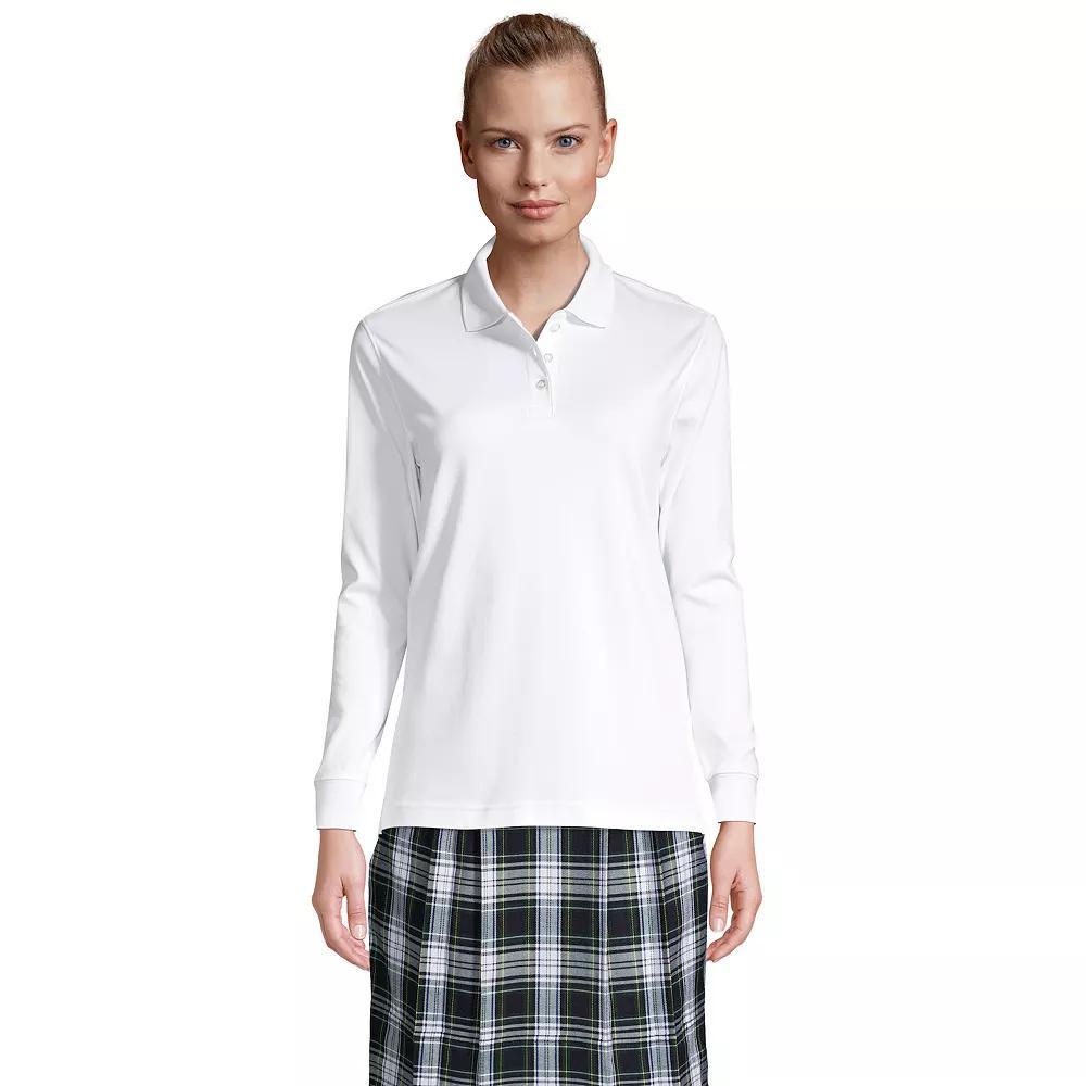 Women's Tall Lands' End School Uniform Long Sleeve Interlock Polo, Size: Small Tall, White Product Image