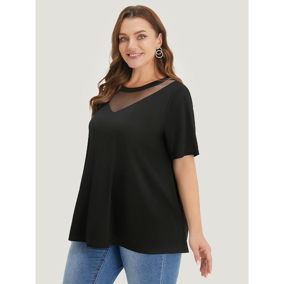Plus Size Solid Patched Back Raglan Sleeve Heather Vintage T-shirt DarkBrown Women Casual Heather Plain Round Neck Dailywear T-shirts BloomChic 28/5X Product Image