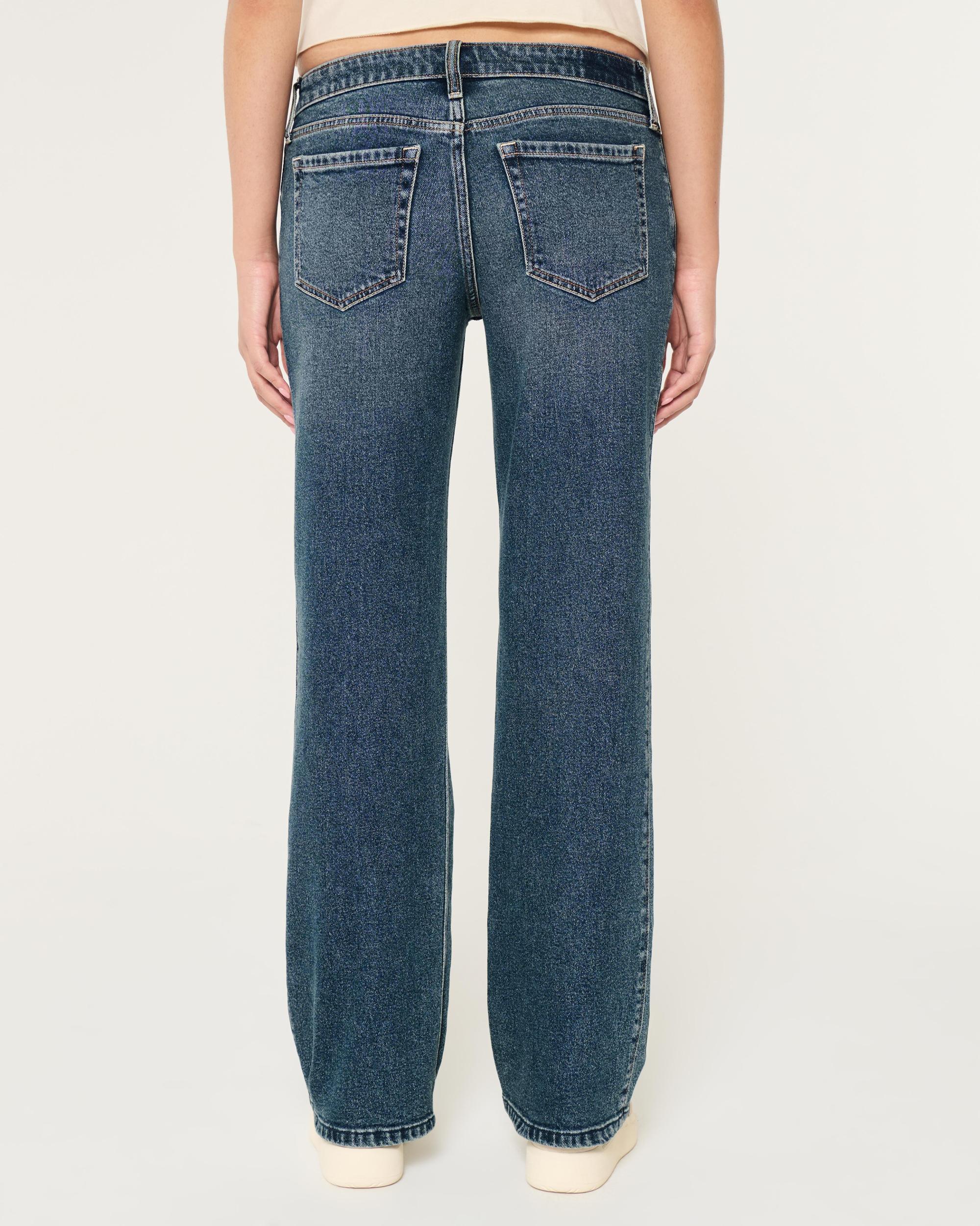 Low-Rise Medium Wash Ripped Relaxed Straight Jeans Product Image