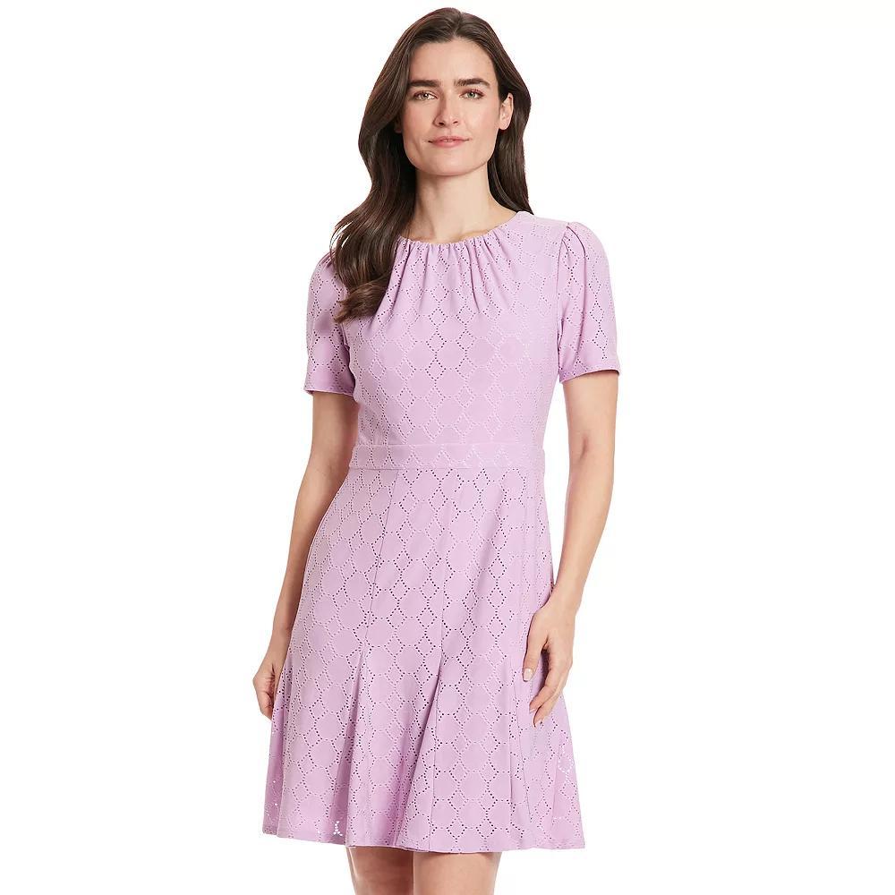 Women's London Times Eyelet Puff Sleeve Godet Mini Dress, Size: 8, White Product Image