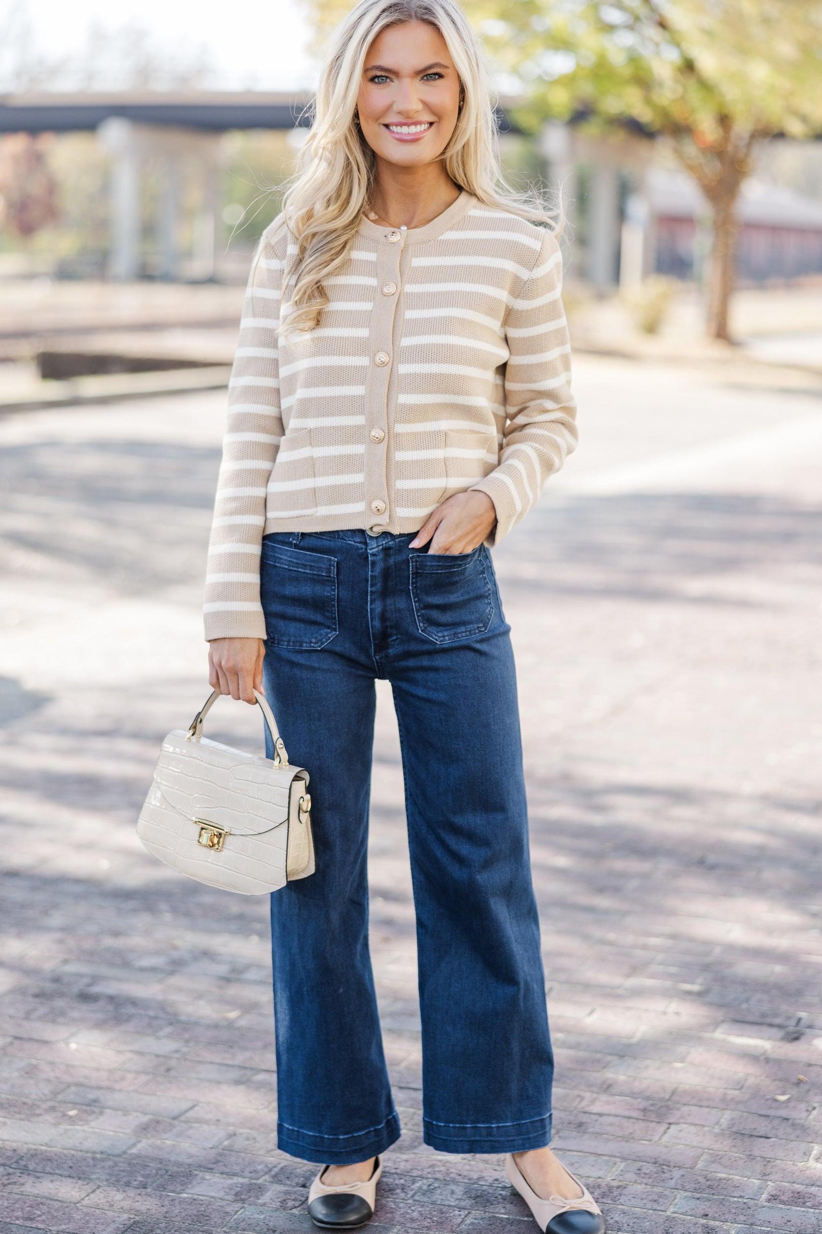 Ready To Go Taupe Striped Cardigan Female Product Image