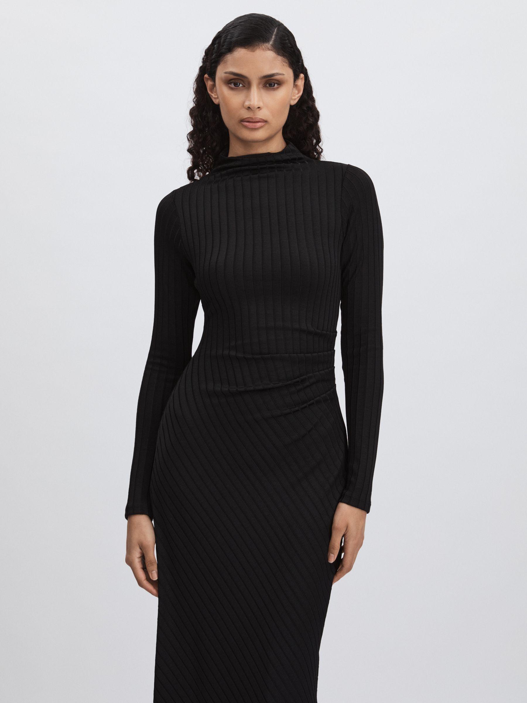 Good American Rib-Knit Midi Dress in Black Product Image