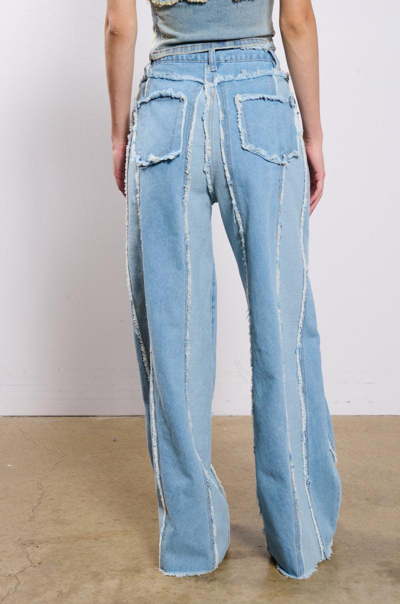 DONT NEED TO SLEEP DISTRESSED WIDE LEG DENIM PANT Product Image
