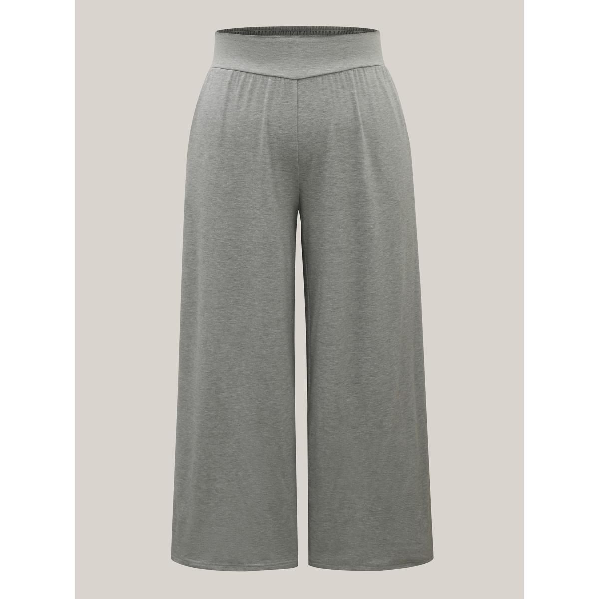 Plus Size Shirred Waist Wide Leg Pull-On Pants Women LightGray Casual Wide Leg Mid Rise Everyday Pants BloomChic 26/4X Product Image