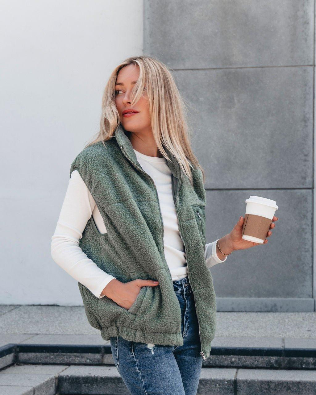 Mountainside Zip Up Fleece Vest - Sage - FINAL SALE Product Image