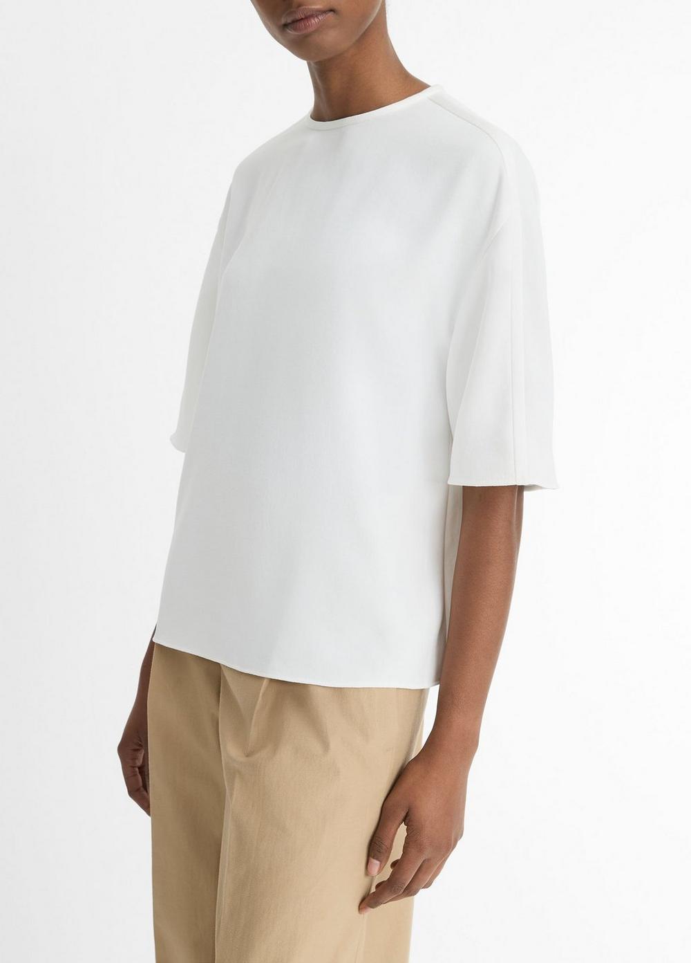 Womens Satin-Trimmed Crepe T-Shirt, Off White, Size L Vince Product Image