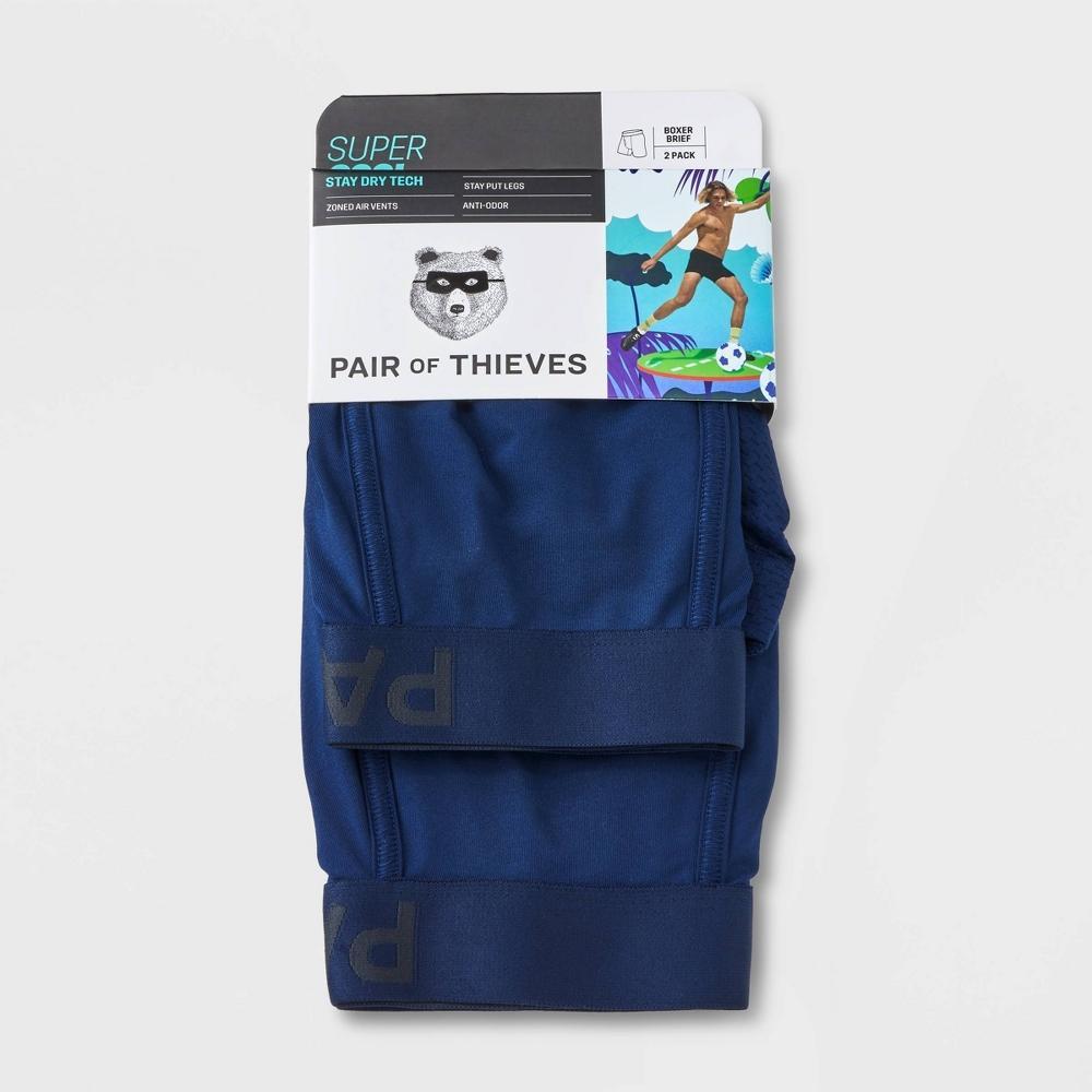 Pair of Thieves Mens SuperCool Boxer Briefs 2pk - Blue L: Polyester & Spandex, Solid Pattern, Knit Construction, Machine Washable Product Image