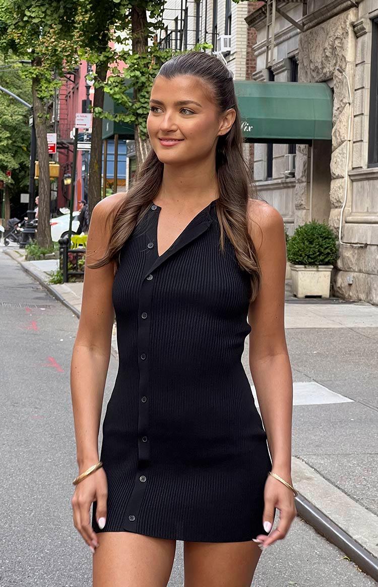 Lumi Black Button Up Mini Dress Product Image