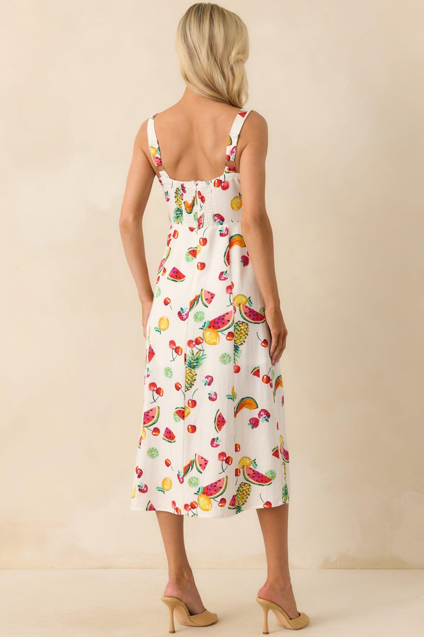 Slowly Making Changes Ivory Multi Fruit Print Maxi Dress Product Image
