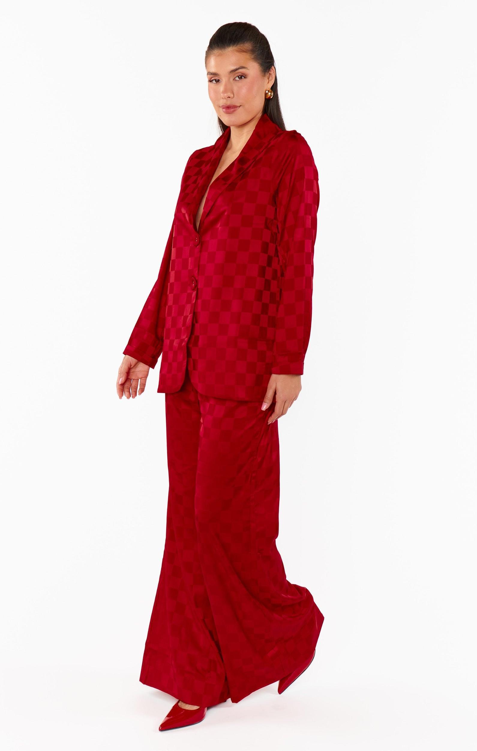 Tanner Trousers ~ Red Checkerboard Satin Product Image