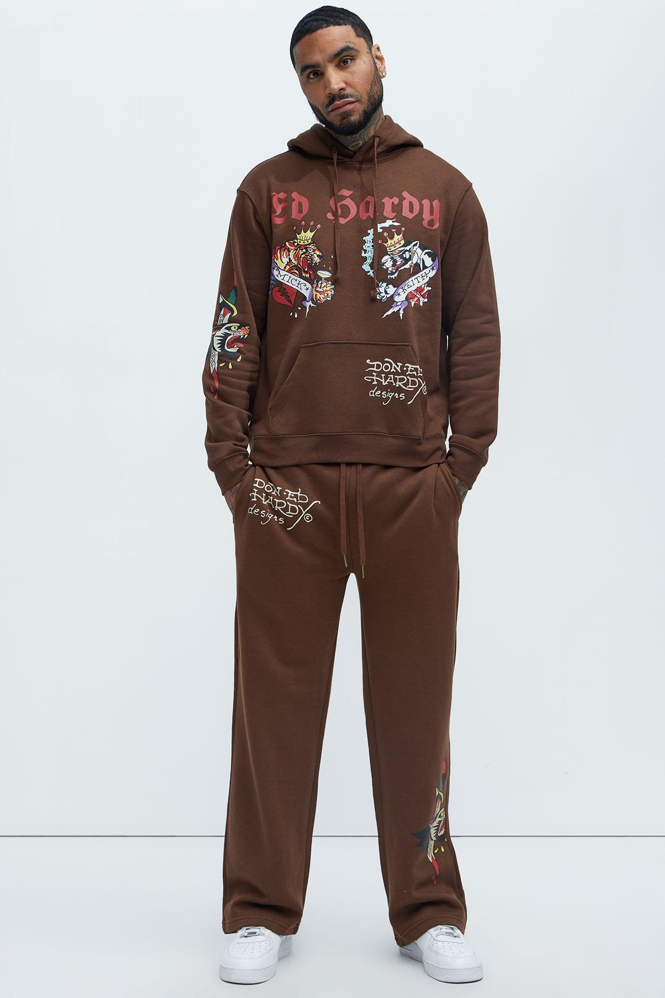 Ed Hardy Panther Tiger Baggy Sweatpants - Chocolate Product Image