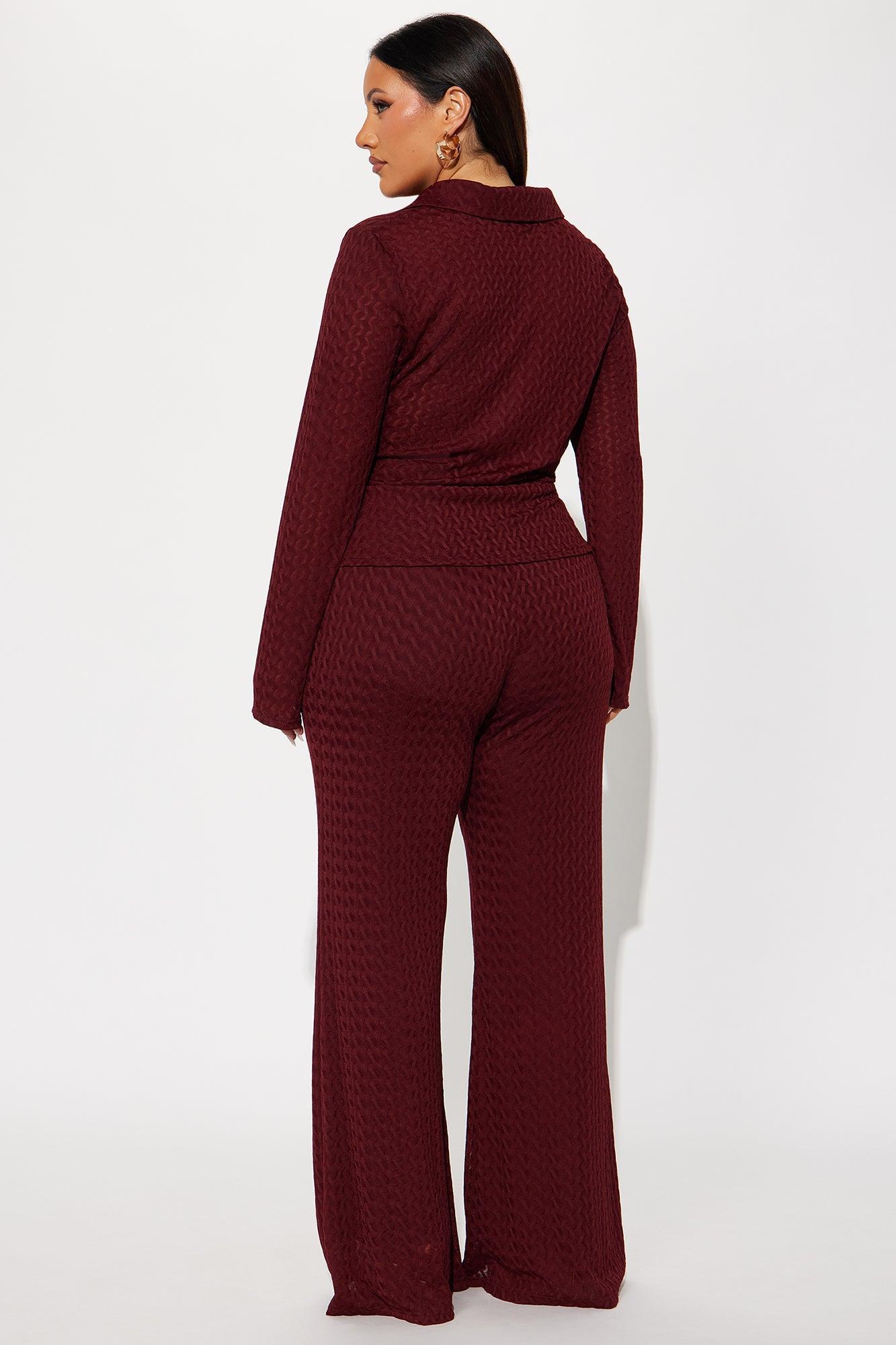 Taking It Back Textured Mesh Pant Set - Wine Product Image