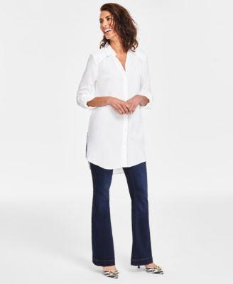 I.n.c. International Concepts Womens Roll-Tab Button-Down Long Blouse, Created for Macys Product Image