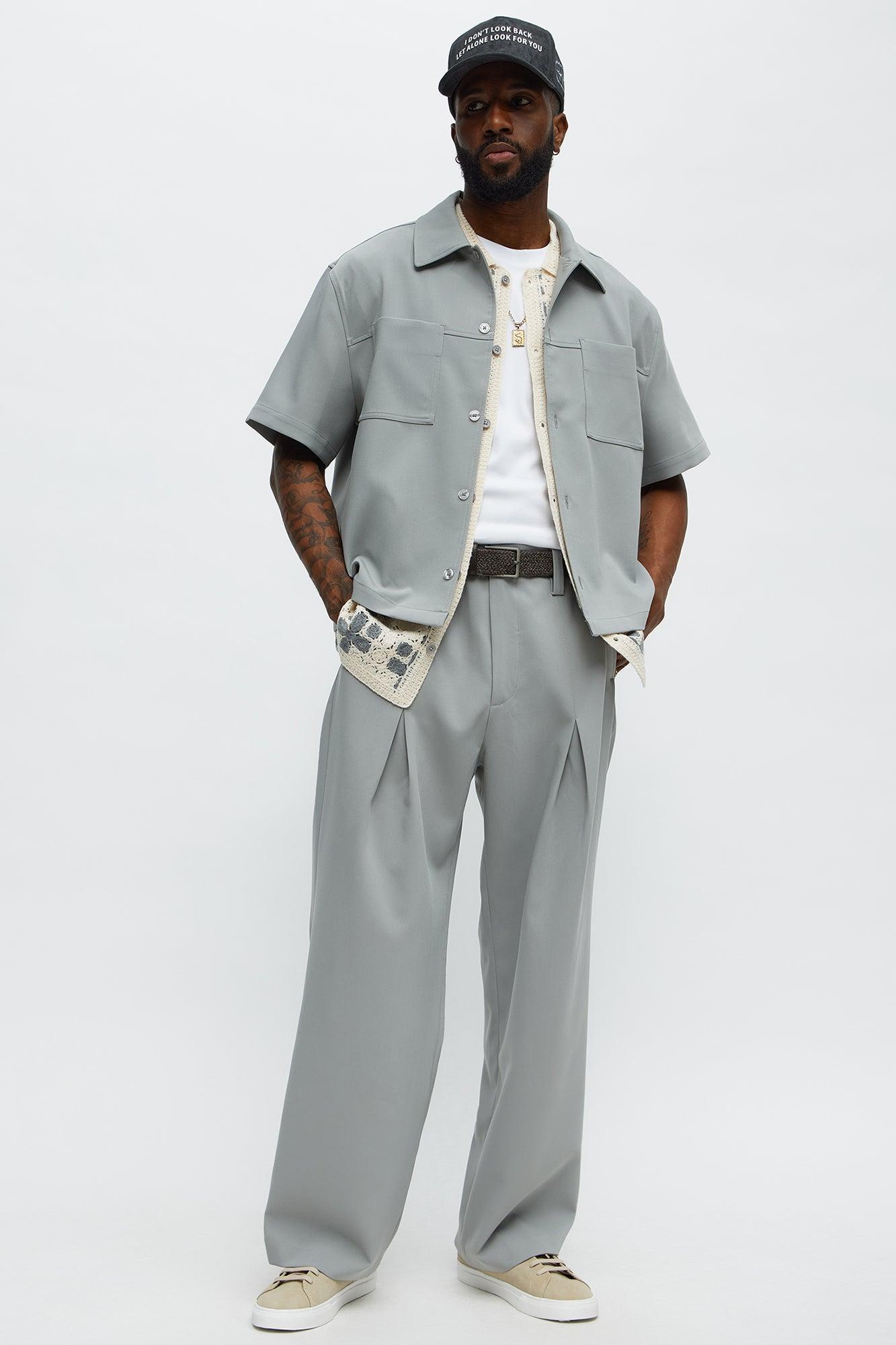 Ronan High Waisted Pleated Trousers - Grey Male Product Image