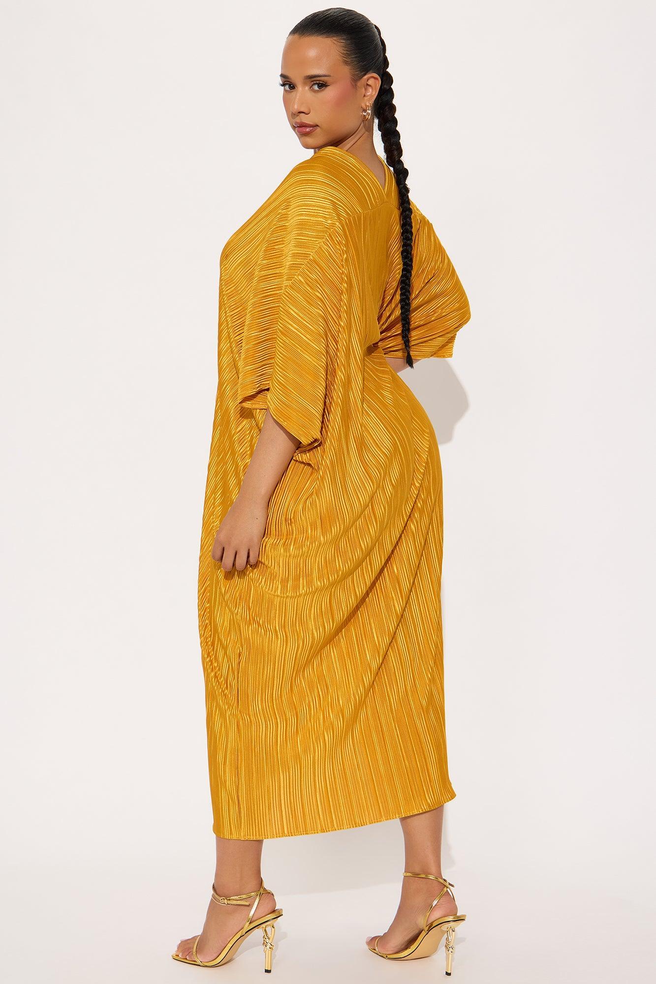 Isa Plisse Maxi Shirt Dress - Mustard Product Image