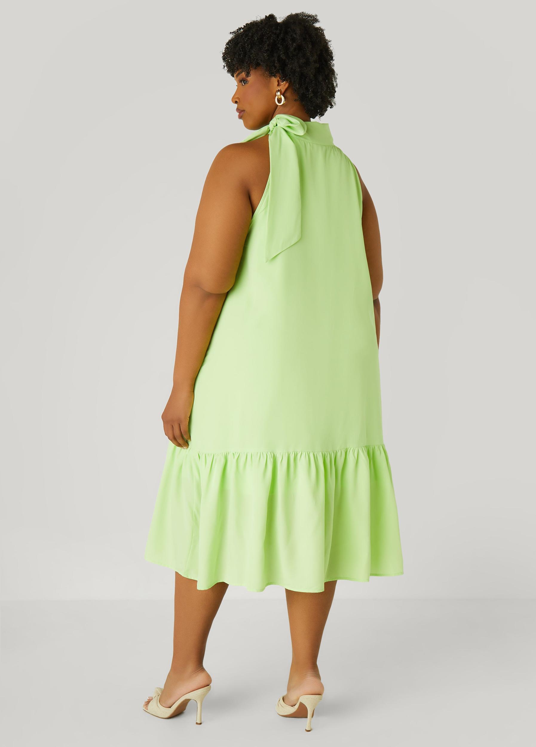 Tie Neck Flounced Midi Dress Product Image